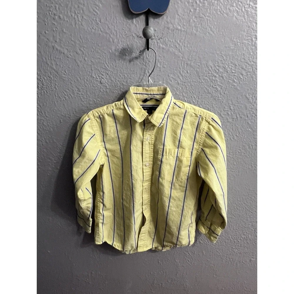 Gap Kids Button Up Shirt Boys Yellow White Blue Striped Long Sleeve‎ Size Mecium